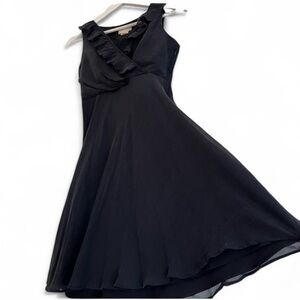 J. Crew 100% Silk Empire Waist Cocktail Midi Dress Black Ruffles A-line Sz 2